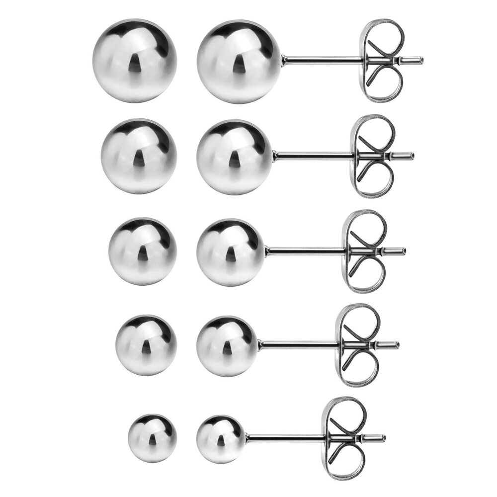 Ball Earrings 316L Surgical Steel Earrings Round Ball Stud Set for